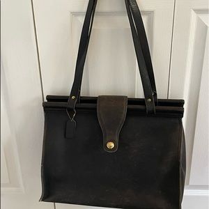 Vintage black leather tote bag.